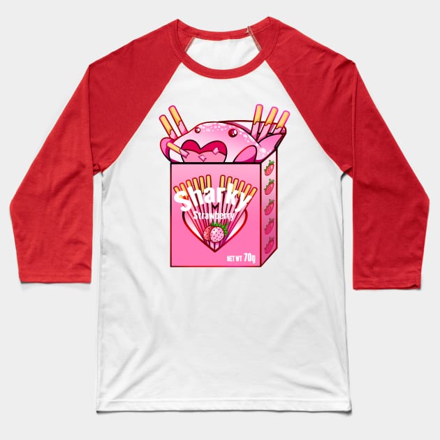 Strawberry Sharky Baseball T-Shirt by SharksnDonuts